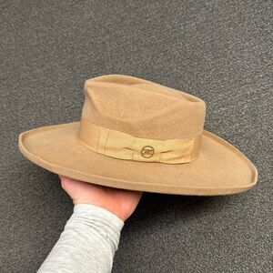 Gladys Tamez Arch Fur Felt Wide Brim Hat in Camel